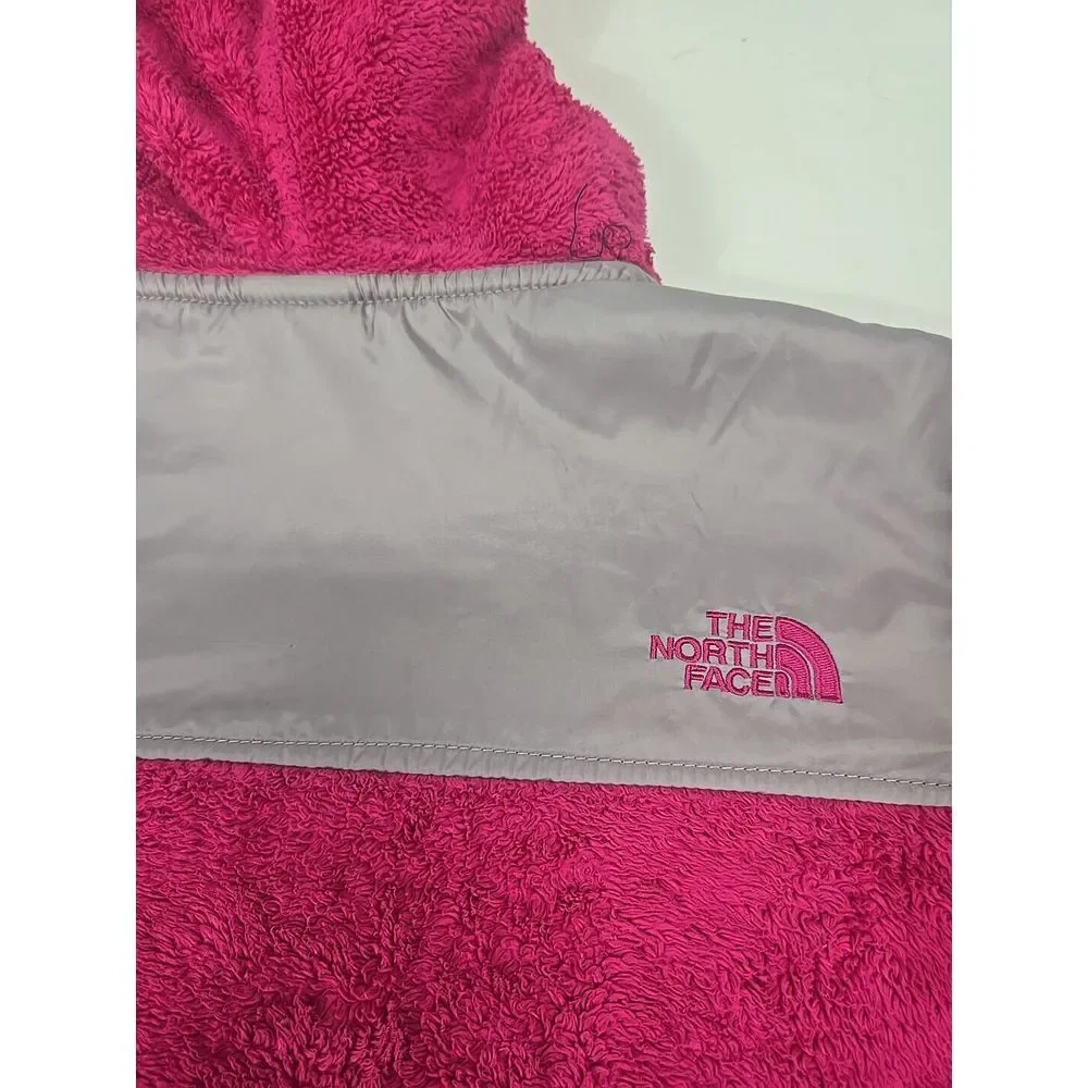 The North Face Kids Girls Large 14/16 Jacket Pink Gray Oso Fleece Hood Zip Front